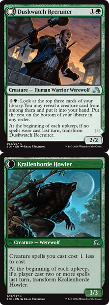 Duskwatch Recruiter (Front) and Krallenhorde Howler (Back) - Shadows over Innistrad #203